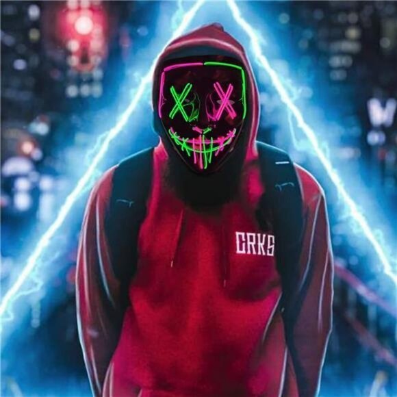 PINK GREEN Halloween Mask LED Light Scary Festival Cosplay Costume Masquerade - Picture 3 of 6